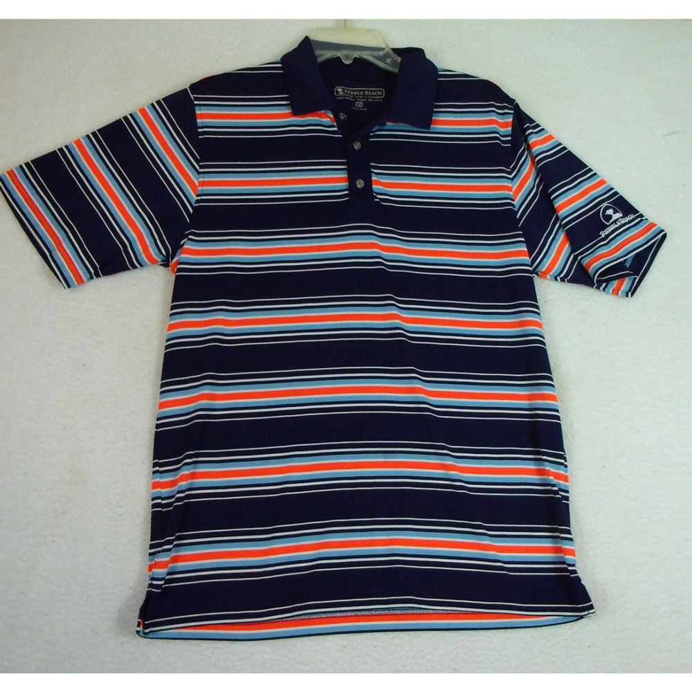 Pebble Beach Mens Dry Luxe Performance Polo Shirt Multicolor Stripe Size Medium